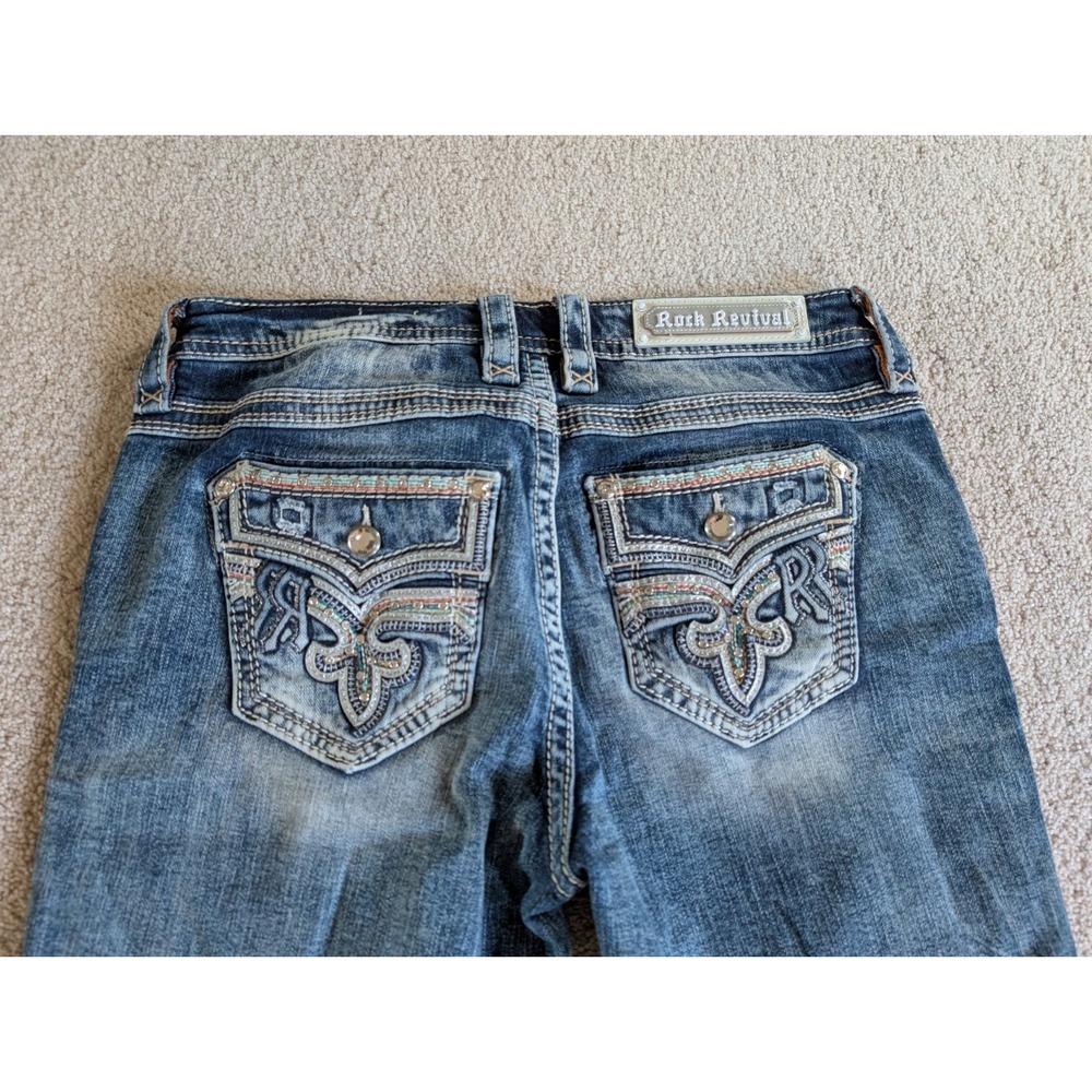 Rock Revival Vara Easy Crop Denim Jeans Bling Blue Women Size 30